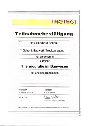 Zertifikat: Thermografie im Bauwesen